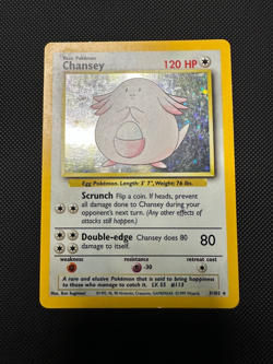 Pokemon TCG Chansey Base Set Holo Unlimited Rare Card 3/102 Vintage MP - Image 1