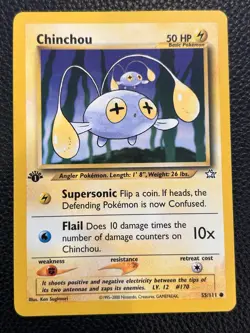Rare Chinchou 55/111 1st Edition Pokemon Card Neo Genesis NM - Image 1