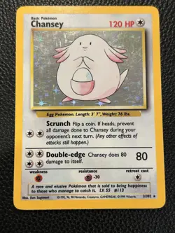 Pokemon TCG Chansey 3/102 Base Set Holo Rare Card Vintage LP - Image 1
