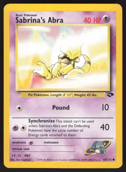 Sabrina's Abra 93/132 Common Pokemon TCG Gym Challenge VLP - Image 1