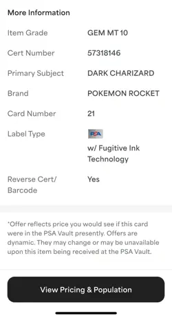2000 POKEMON ROCKET #21 DARK CHARIZARD PSA 10. Low Pop 242. - Image 5