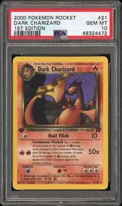 2000 POKEMON ROCKET 1ST EDITION #21 DARK CHARIZARD PSA 10 - Image 1