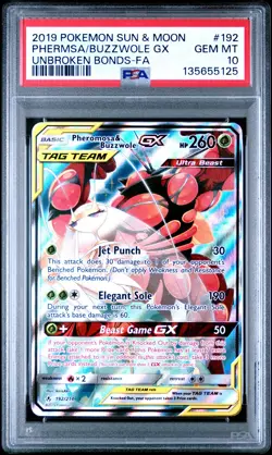 2019 POKEMON SUN & MOON UNBROKEN BONDS FULL ART/PHEROMOSA & BUZZWOLE GX PSA 10 - Image 1
