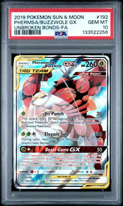 2019 POKEMON SUN & MOON UNBROKEN BONDS FULL ART/PHEROMOSA & BUZZWOLE GX PSA 10 - Image 1