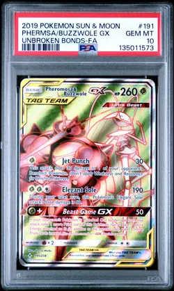 2019 POKEMON SUN & MOON UNBROKEN BONDS FULL ART/PHEROMOSA & BUZZWOLE GX PSA 10 - Image 1
