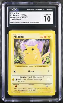 CGC 10 1999 Pokemon Base Set Pikachu 1999-2000 UK 4th Print #58/102 PSA BGS - Image 1