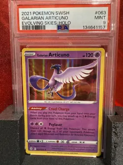 2021 Pokemon Evolving Skies Galarian Articuno Holo #063 PSA 9 - Image 1