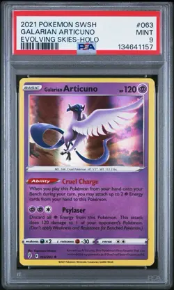 2021 Pokemon Evolving Skies Galarian Articuno Holo #063 PSA 9 - Image 2