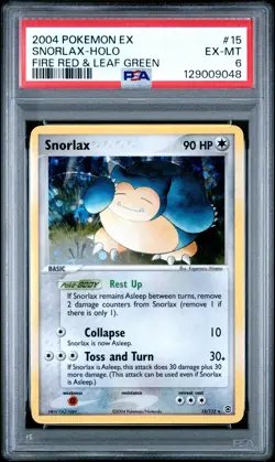 2004 POKEMON EX FIRE RED & LEAF GREEN #15 SNORLAX-HOLO PSA 6 - Image 1