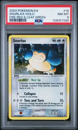 2004 POKEMON EX FIRE RED & LEAF GREEN #15 SNORLAX-HOLO PSA 8 - Image 1