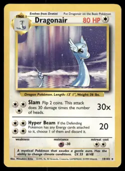 Pokemon Cards Dragonair 18/102 UNLIMITED Base Set WOTC Rare LP - Image 1