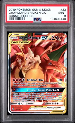 Pokemon TCG Charizard & Braixen GX Holo Ultra Rare Cosmic Eclipse 22/236 PSA 9 - Image 1