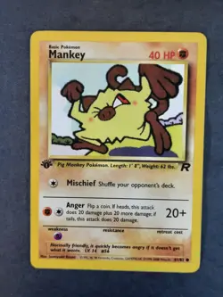 Pokemon Card Mankey 1st Edition 61/82 Common Team Rocket Vintage - Image 1
