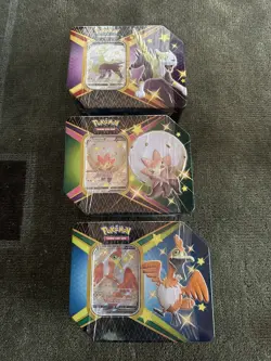 Set of 3 Pokemon TCG Shining Fates Cramorant Eldegoss Boltund V Premium Tins - Image 1