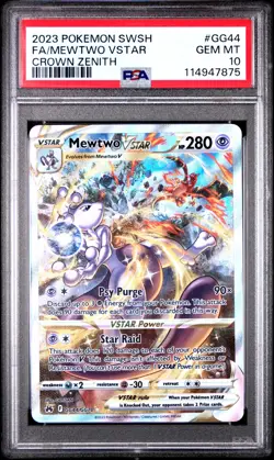 Mewtwo VStar PSA 10 GG44 English Pokemon Card 2023 Crown Zenith Alternate Art - Image 1