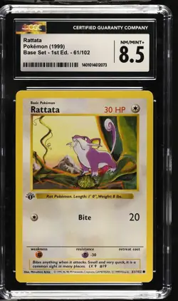Rattata ⭐ 061/102 Base Set 1st Edition WOTC Vintage Pokemon CGC 8.5 - Image 1