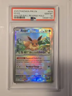 Eevee - 074/131 Prismatic Evolutions MASTER BALL Holo Pokemon PSA 10 - Image 1