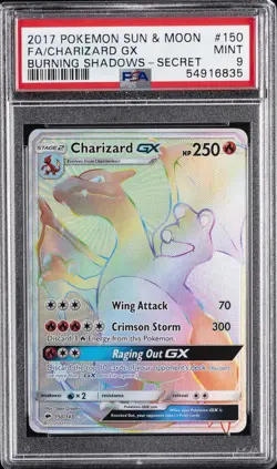 2017 POKEMON SUN & MOON BURNING SHADOWS SECRET #150 FULL ART/CHARIZARD GX PSA 9 - Image 1