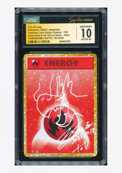Pokemon CGC 10 GEM AUTO 10 Fire Energy Holo Yoshinobu Saito 2023 #FIR CLL JPN - Image 1