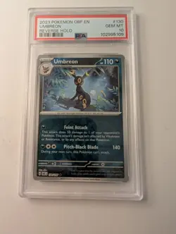 PSA 10 2023 Pokemon Umbreon 130/197 Obsidian Flames OBF EN Reverse Holo - Image 1