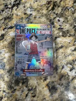 One Piece Monkey D. Luffy US Voyage College Basketball Promo Card And Poster - Image 1