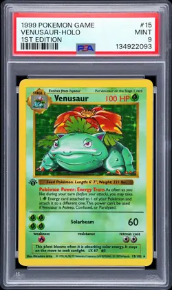 1999 Pokemon Game Base Set #15 Venusaur Holo 1st Edition PSA 9 MINT - Image 1