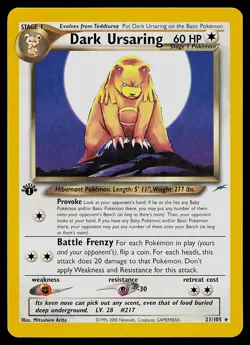 Pokemon Card - Dark Ursaring Neo Destiny 21/105 Rare 1st Edition - Image 1