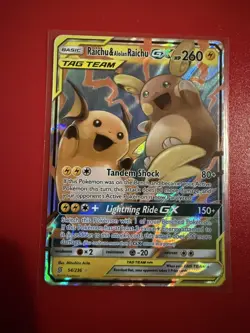 Pokemon NM Raichu & Alolan Raichu GX 54/236 Sm-Unified Minds Holo - Image 1