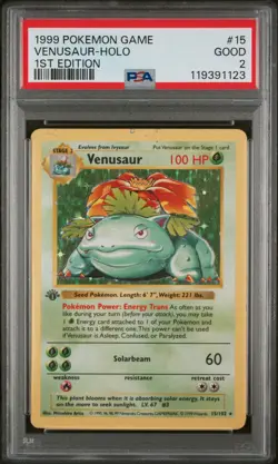 1999 POKEMON GAME 1ST ED #15 VENUSAUR-HOLO PSA 2 - Image 1