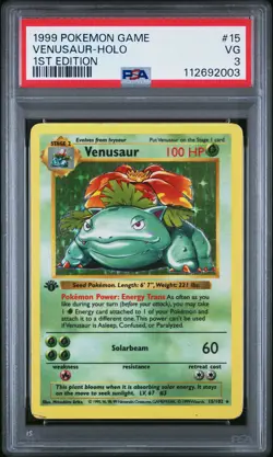 1999 POKEMON GAME 1ST ED #15 VENUSAUR-HOLO PSA 3 - Image 1