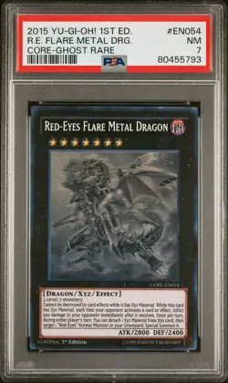 2015 YUGIOH 1ST CORE-EN054 RED-EYES FLARE METAL DRAGON GHOST PSA 7 NM #80455793 - Image 1