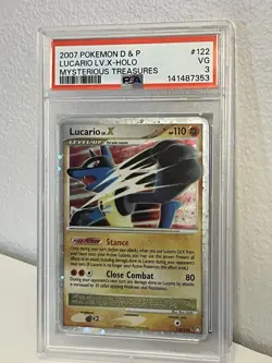 2007 Pokemon Mysterious Treasures Lucario LV.X Holo #122/123 PSA 3 - Ultra Rare - Image 1