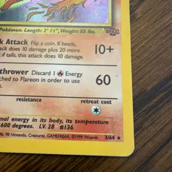 Pokemon TCG Flareon Jungle 3/64 Holo Unlimited Holo Rare - LP - Image 3