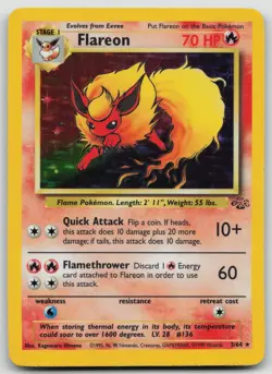Pokemon TCG Flareon Jungle 3/64 Holo Unlimited Holo Rare - LP - Image 1
