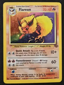 Flareon 3/64 Jungle Unlimited Holo Rare WoTC Pokemon Trading Card Game 1999 LP - Image 1
