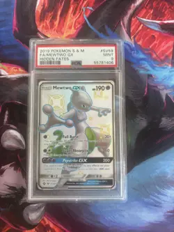 Pokemon Mewtwo GX Ultra Rare Holo Card Sun and Moon Hidden Fates 2019 Psa 9 - Image 1