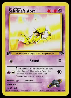 Pokemon Card - Sabrina's Abra Gym Challenge 93/132 Common 1st Edition - Image 1