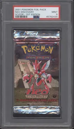 Neo Discovery Pokemon 1st Edition Scizor Foil Booster Pack PSA 9 - Image 1