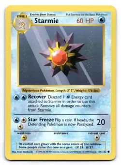 Starmie MP 64/102 Shadowless Base Set Pokemon TCG Regular - Image 1