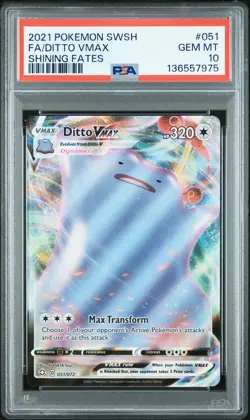 2021 POKEMON SWORD & SHIELD SHINING FATES #051 FULL ART/DITTO VMAX PSA 10 - Image 1