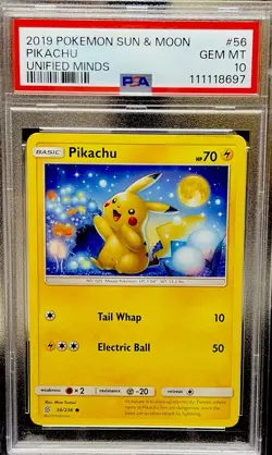 PSA 10 Pikachu 56/236 Unified Minds 2019 Sun & Moon SM11 Pokemon Card - Image 1