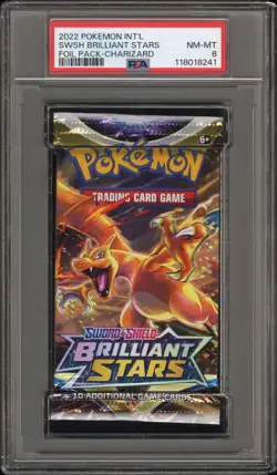 2022 POKEMON SWORD & SHIELD BRILLIANT STARS BOOSTER PACK CHARIZARD PSA 8 NM-MINT - Image 1