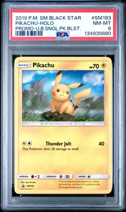 PSA 8 - Pikachu SM183 Holo Black Star Promo Pokemon Sun & Moon 2019 Kusube Art - Image 1