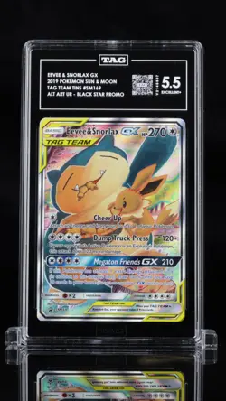 TAG 5.5 Eevee & Snorlax GX SM169 Black Star Promo Sun & Moon Tag Team Tin Komiya - Image 1
