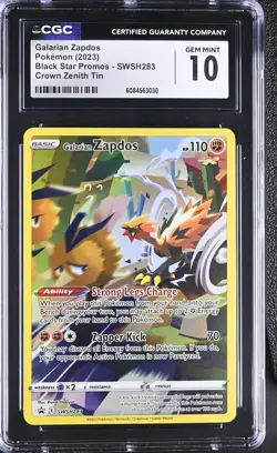 Pokemon Galarian Zapdos SWSH283 CGC Gem Mint 10 Black Star Promo Crown Zenith - Image 1