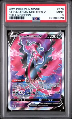 Psa 9 2021 Pokemon Sword & Shield Chilling Reign Fa Galarian Moltres V #176 - Image 1
