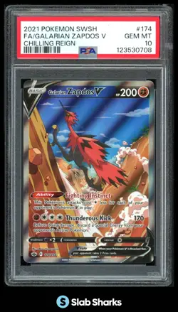 2021 POKEMON SWORD & SHIELD CHILLING REIGN #174/198 GALARIAN ZAPDOS V PSA 10 - Image 1