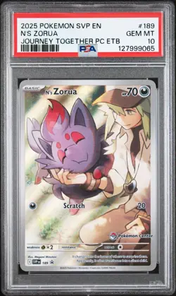 PSA 10 N's Zorua Pokemon Center Black Star Promo 189 - Journey Together ETB - Image 1