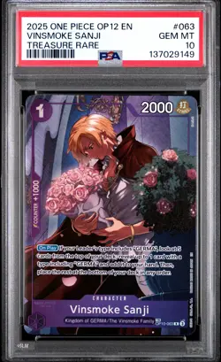 2025 ONE PIECE OP12-LEGACY OF THE MASTER TREASURE RARE VINSMOKE SANJI PSA 10 - Image 1