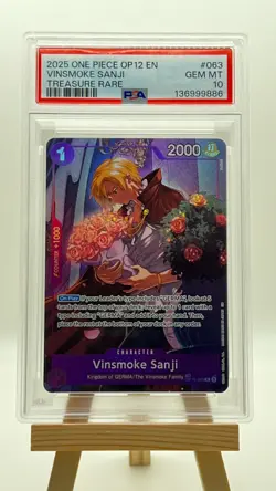 VINSMOKE SANJI 2025 ONE PIECE TREASURE RARE OP12-063 PSA 10 Q1980 - Image 1